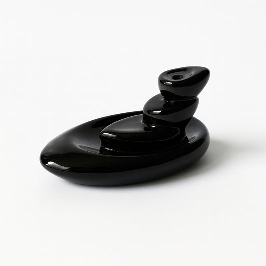 Queimador de incenso em cone de cerâmica preta